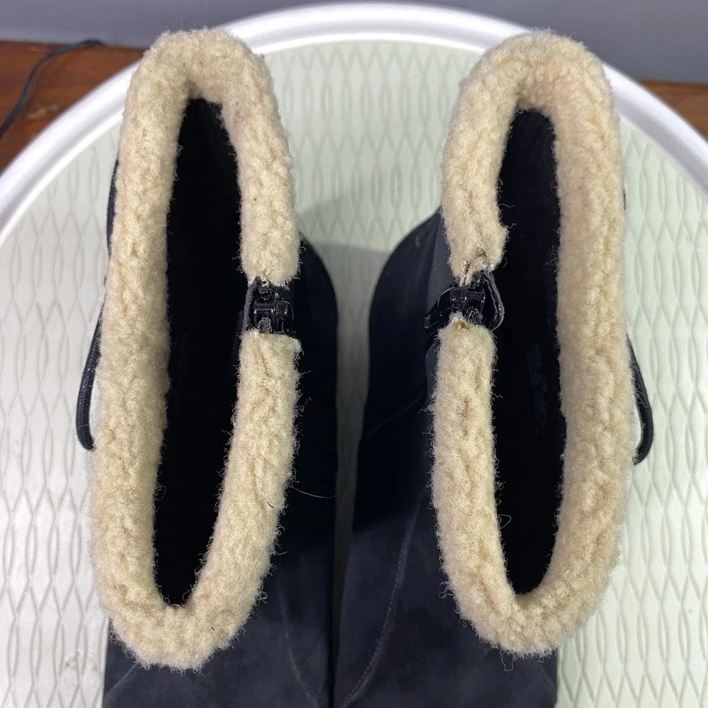 Clarks Womens Bendables‎ Black Suede/leather Sherpa Trimmed Boots. Sz.10M EUC